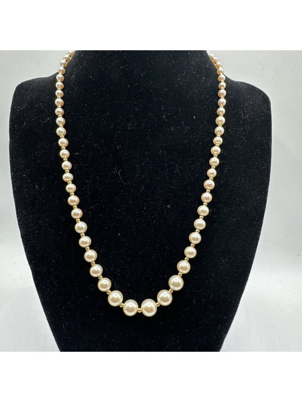 Vintage Marvella Cream Faux Pearl Necklace Gold Tone Graduated Bead Strand 18”